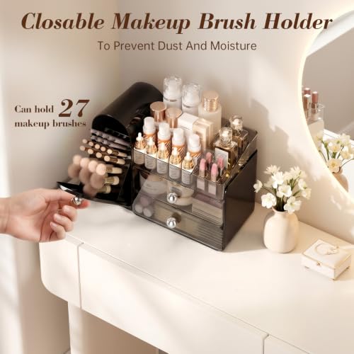 Delamu Makeup Organizer with Brush Holder & Drawers