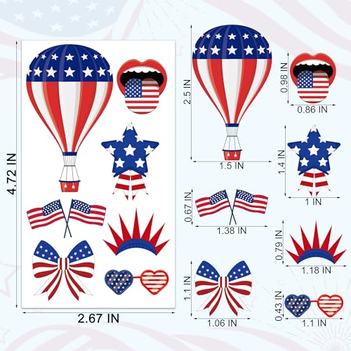 4th of July Temporary Tattoos for Kids - 106 Piece Patriotic Set