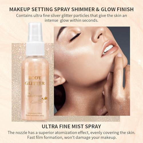 Body Glitter Spray Highlighter - 4 Colors, Quick-Drying