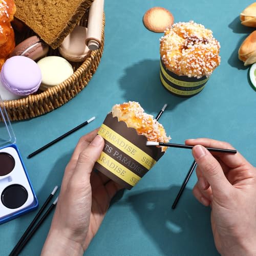 Black Disposable Lip & Makeup Brush Set - 50 Mini Paint Brushes for Cookies, Nails, and Cosmetics