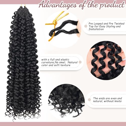 MAYSA 18-Inch Pre-Looped Curly Crochet Hair Extensions - 120 Strands Water Wave - Natural Black