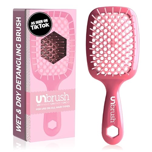 FHI Heat UNbrush Detangling Brush for Pain-Free Brushing on All Wet or Dry Hair Types — Durable DuoFlex Anti-Static Bristles, Lightweight Handle, Vented Hair Brush, Rose Dark Pink