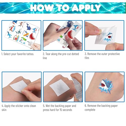 96 PCS Shark Temporary Tattoos for Kids - Party Favors