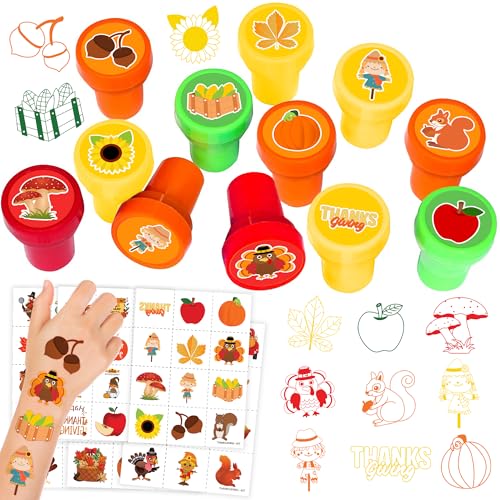 96-Piece Thanksgiving Party Favors Set - 72 Tattoos & 24 Stamps