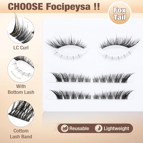 Focipeysa Fox Eye Lash Clusters Kit with Bond, Seal, Remover & Tweezers - C-Fox Version
