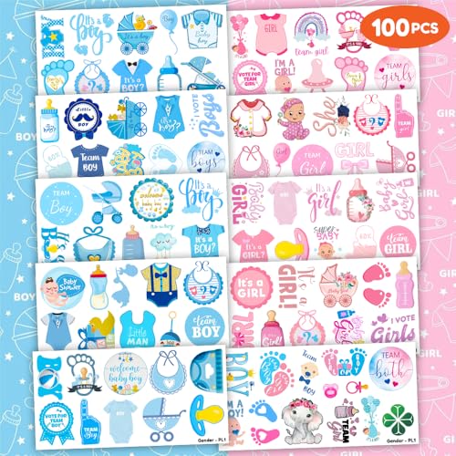 Gender Reveal Temporary Tattoos - 100 PCS Pink Blue