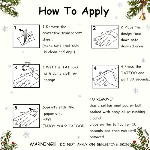Glow in Dark Christmas Temporary Tattoos for Kids - 20 Sheets