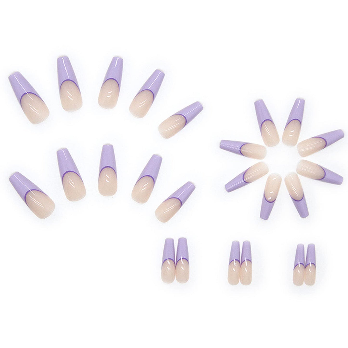 Purple French Tip Press on Nails Long Coffin Fake Nails with Daily Wear Simple Design Full Cover Stick on Nails Glossy False Nails for Women Girls Artificial Acrylic Nails