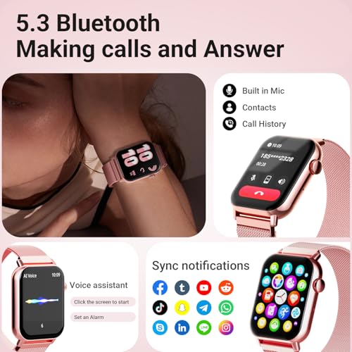 Trendia Smart Watch for Women - 1.83'' HD Fitness Tracker with Bluetooth Calls, Heart Rate & Sleep Monitor, IP68 Waterproof, Pink