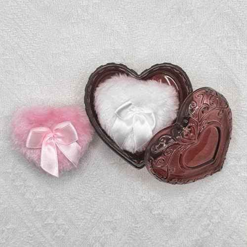 Body Powder Puff and Container - Glass Heart Dusting Powder Container with 2 Soft Puffs Vintage Powder Puff Case for Women & Girls-GRB007-Red
