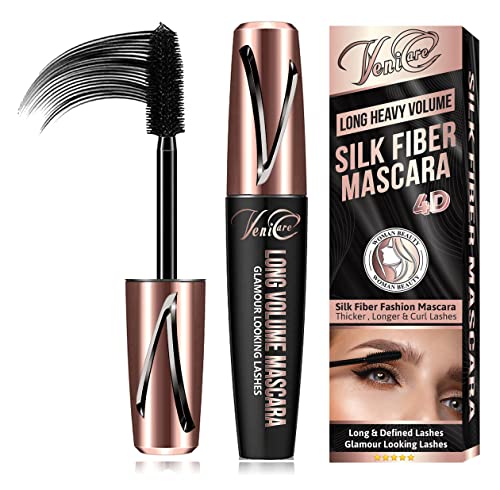 Venicare 4D Silk Fiber Lash Mascara, Lengthening and Thick, Volume, Long Lasting, Smudge-Proof, All Day Full, Long, Thick, Smudge-Proof Eyelashes (1 Pack)