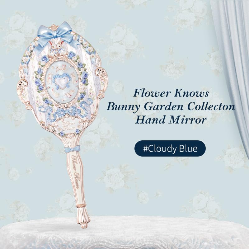Flower Knows Bunny Garden Hand Mirror, Blue Decorative Makeup Mirror