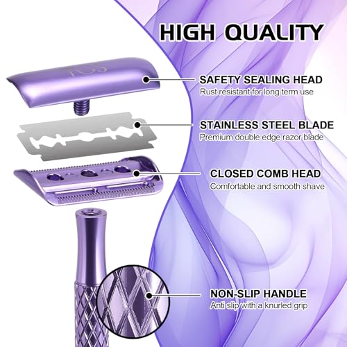 Lightweight Purple Safety Razor for Women with 10 Blades