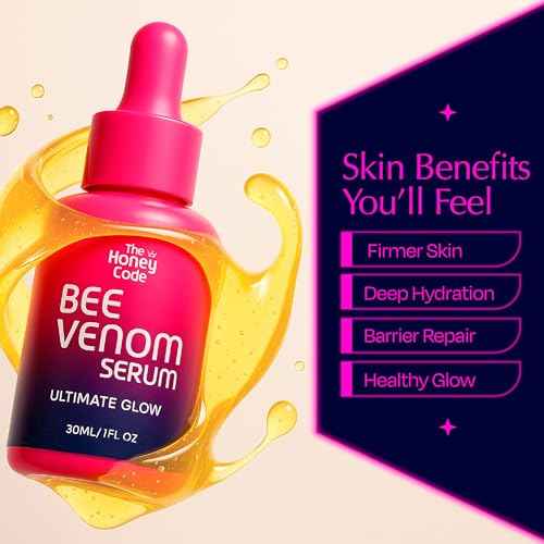 The Honey Code Bee Venom Serum - Hydrating & Firming face - No Parabens or Sulfates - 30ml 1Fl.oz - Squalane, Hyaluronic Acid, Vitamin C Skin Care Formula 0.5% Real Bee Venom
