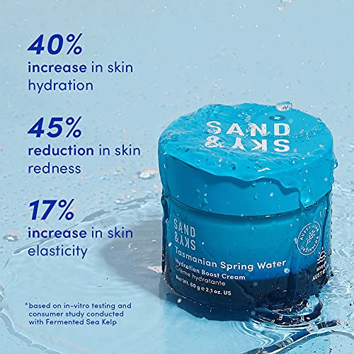 Sand & Sky Face Moisturizer Hyaluronic Acid Gel Cream - Tasmanian Spring Water Hydration Boost, Lightweight Water Cream for Dry Skin, Red Algae Skin Barrier Protection, Australian Skincare, 1.7 oz