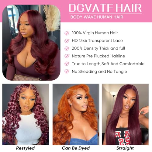 99J Burgundy Body Wave Lace Front Wig - 22 Inch Human Hair