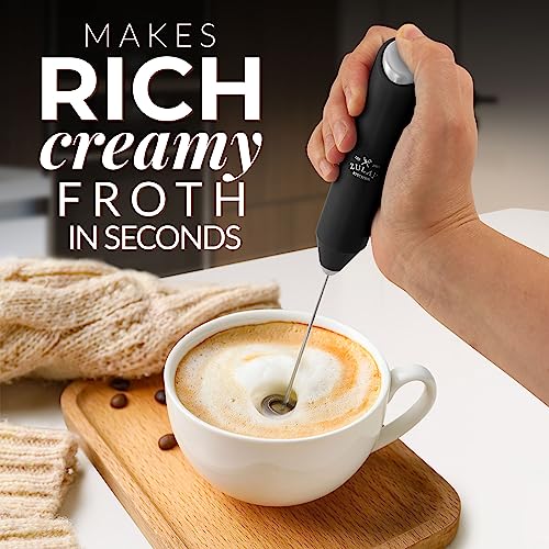 Zulay Kitchen Powerful Milk Frother Wand - Mini Milk Frother Handheld Stainless Steel - Battery Operated Drink Mixer for Coffee, Lattes, Cappuccino, Matcha - Froth Mate Milk Frother Gift - Black