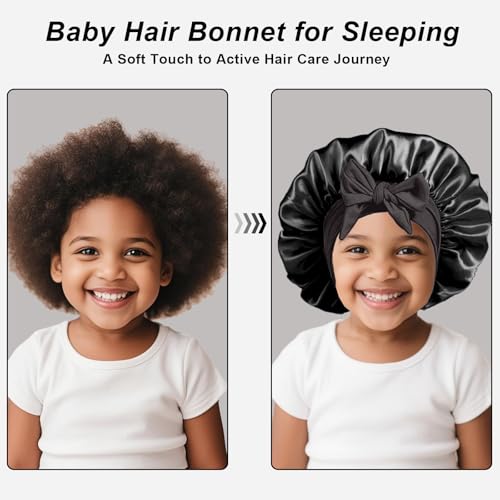 Kids Satin Sleep Bonnet 3-Pack - Pink, Black, Light Blue