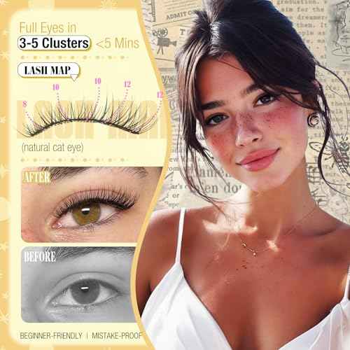Short Lash Clusters Natural Cluster Eyelash Extensions 8-10-12MM Clear Band Cluster Lashes Extensions Wispy Individual Lashes CC-Curly Eyelash Clusters Pesta?as Postizas Naturales 144Pcs DIY Lashes