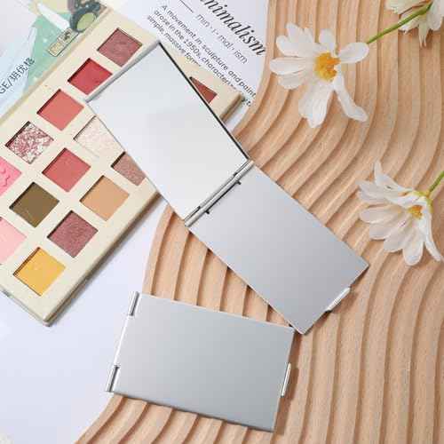 Portable Folding Mirror, 2 Pcs Ultra Slim Pocket Makeup Mirror Mini Travel Mirrors for Purse Aluminum Shell Compact Mirror for Travel Daily Work Business (3.34 ¡¿ 1.99 Inches)