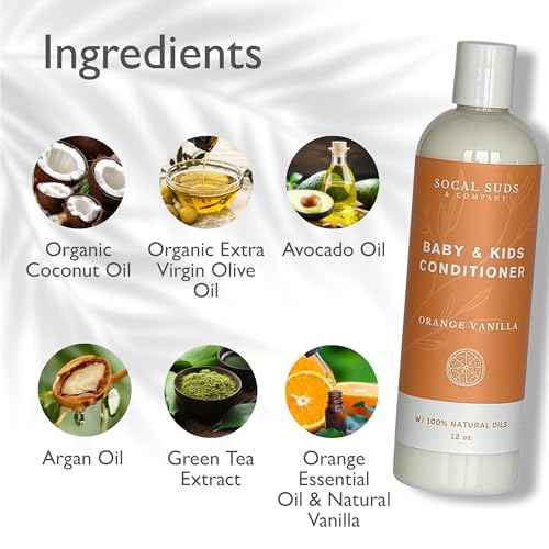 SoCal Suds & Company - Organic Baby & Kids Conditioner - Gentle Natural Ingredients, Vitamin Rich Organic Oils for Babies and Kids Sensitive Scalp - Orange Vanilla, 12oz - 2 Pack