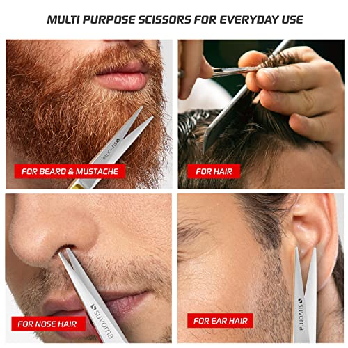 Suvorna Beard & Mustache Scissors for Men - 5" Grooming Scissors for Trimming, Cutting, and Shaping Facial Hair - Japanese Steel Hair Cutting Scissors for Barbers, Professionals & Home Use