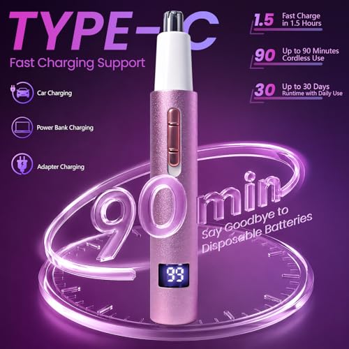 Nose & Ear Hair Trimmer with Rechargeable Battery & LED Display