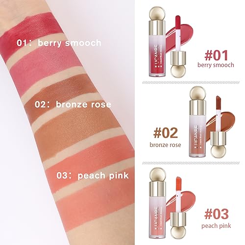 UCANBE 3 PCS Liquid Blush Makeup Set, Blendable Soft Cream Face Blush for Cheeks, Natural Matte Finish Looking Long-Wearing Smudge-Proof Moisturizing Makeup(01)
