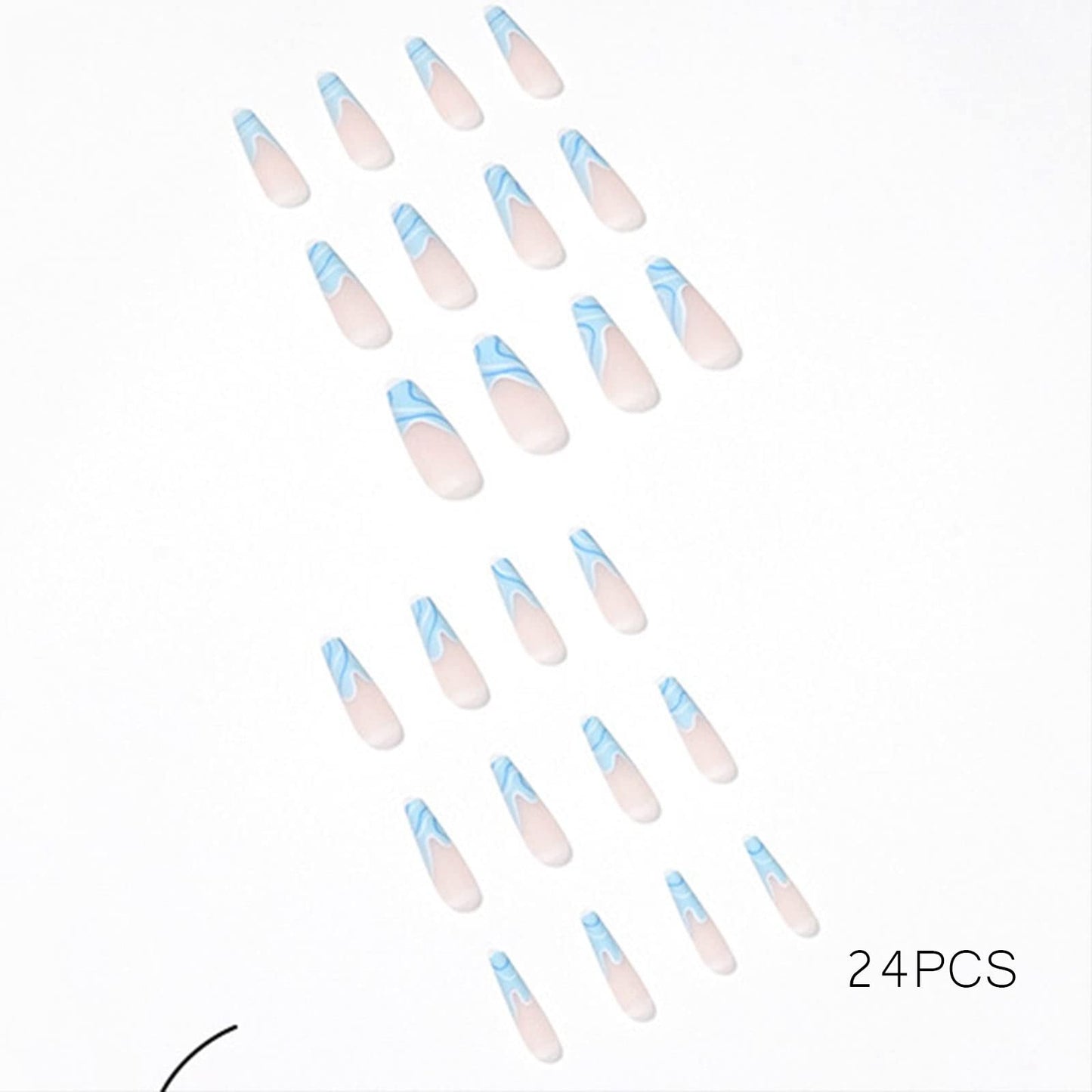 Vemalo Press on Nails Long Swirl Nails for Women Press on Acrylic Nails Blue Coffin Press on False Nails 24Pcs(Style 4)