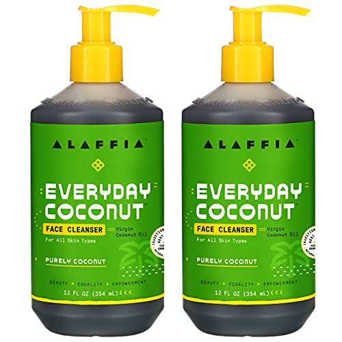 Alaffia Everyday Coconut Face Cleanser for All Skin Types. Leaves Skin Fresh and Hydrated with Fair Trade Coconut Oil & Neem, Vegan, Cruelty Free, No Parabens, Purely Coconut, 2 Pack - 12 Fl Oz Ea