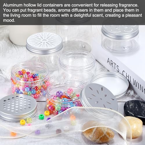 HARFINGTON 12 Pcs Empty Scent Beads Storage Container 4oz/120ml Air Freshener Tins Round Refillable Spice Containers Plastic Jars Sample for Travel Storage