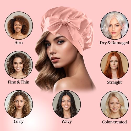 Silk Bonnets 100% Mulberry Silk Sleep Cap Breathable & Adjustable Sleeping Caps Non Slip Silk Hair Wrap Women Night Cap for Curly Hair with Elastic Tie Band Silk Satin Turban