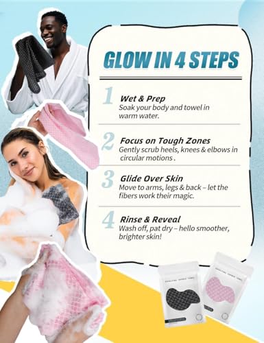 Exfoliating Shower Towel 48" - Dual-Sided Body Scrub Cloth