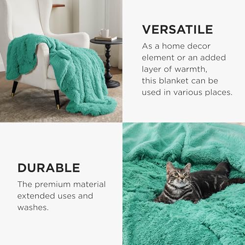 Bedsure Soft Fuzzy Faux Fur Blue Throw Blanket – Cozy, Fluffy, Plush Sherpa Fleece Blanket, Furry, Shaggy Blanket for Couch, Bed, Sofa, Thick Warm Blankets for Women, 50x60, 640 GSM