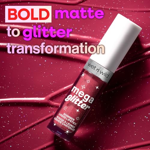 wet n wild Mega Glitter Shimmer Liquid Lipstick, Matte-to-Glitter Finish, Lightweight Formula, Comfortable Wear, Vitamin E-Infused for Nourished Lips, Vegan & Cruelty-Free - Pink Future
