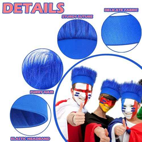 6Pcs Hairy Headbands Flowy Troll Crazy Hair & Stickers - Spirit Week Accessories Cheering Headwear Costume Adult (Mixed Colors)