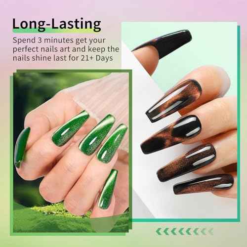 Cat Eye Gel Nail Polish, 6 Colors 8 ml Magnetic Blue Brown Purple Black Green Red Nail Polish Set with Magnetic Stick, Cat Eye Glitter Gel Polish, Spring Summer Magnetic Polish for Nail DIY
