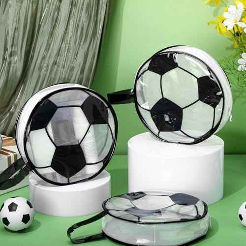 Reginary 12 Pcs Soccer Cosmetic Snack Bag Goodies Gifts Accessories for Makeup Bags Soccer Clear PVC Cheer Case Toiletry Zipper Pouch Waterproof Travel Handbag Purses Organizer for Team Gift