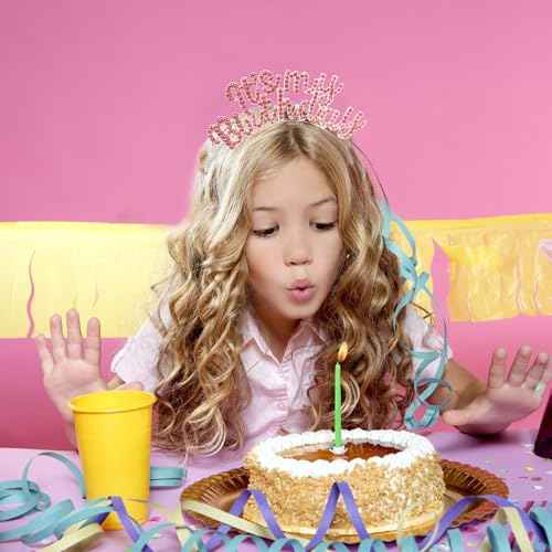 AOPRIE Silver Pink Rhinestone Birthday Tiara & Crowns for Women & Girls, 2 Pack