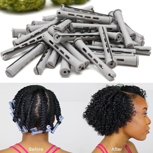 FEEL ME 40 Pcs Heatless Grey Perm Rods Set for Short to Long Hair - Non-Slip Salon Curlers