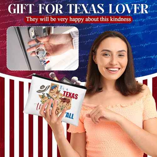 Landical 6 Sets Texas Souvenir Gifts Include 6 Pcs Texas Cosmetic Bag and 6 Pcs Metal Keychain for Women Traveler Christmas Party Gifts