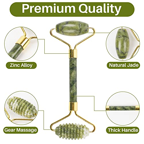 Emerald Facial Roller Massager Anti-Wrinkle and Relieve Edema, Facial ridged Roller Natural Xiuyan Jade rejuvenates The Skin (Green)