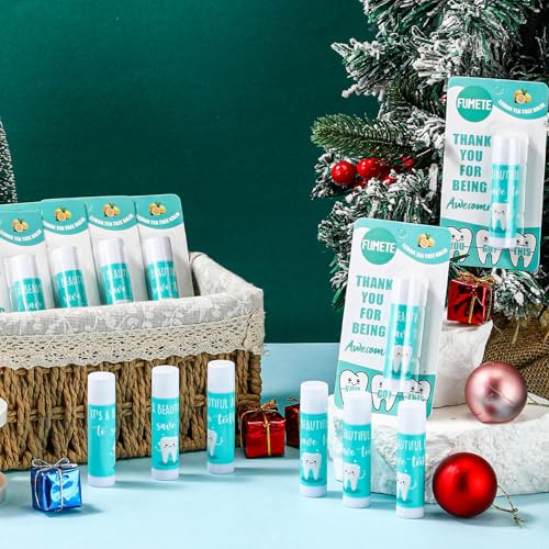 Fumete 24 Sets Dental Assistant Gifts Teeth Lip Balm with Thank You Card Employee Appreciation Gifts Bulk for Women Coworkers Nurse