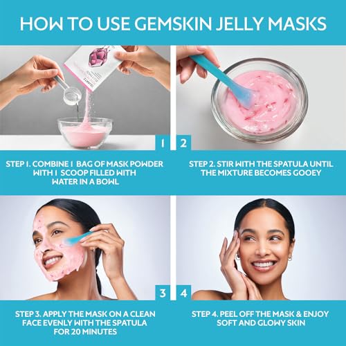 GEMSKIN Jelly Mask for Facials Peel-Off - 10 Set Pack Modeling Rubber Mask Multipack - Hydrating & Calming Jelly Face Mask Powder Variety Kit with Spatula & Scoop Bundle - Professional Skincare Spa