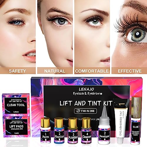 2-in-1 Lash & Brow Kit, Lash Lift, Eyebrow Eyelash Black Color Set, Eyelash Lamination Perm Kit, Professional Semi-Permanent Curling and Styling, Suitable For Beginners, Salon, Home Use