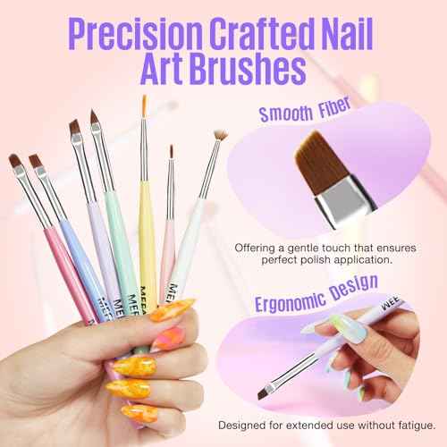 MEFA Nail Art Brushes Set, 8 Pcs Nail Brushes for Nail Art and Nail Art Palette with Polish Brush, Extension Gel Brush, Liner Brush, Carved Brush, Dotting Pen, Builder Brush, Fan Brush for Home Salon