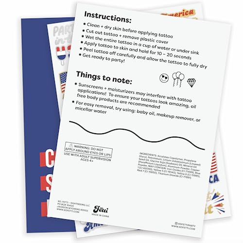4th of July Temporary Tattoos - 34 Designs, Patriotic Party Supplies