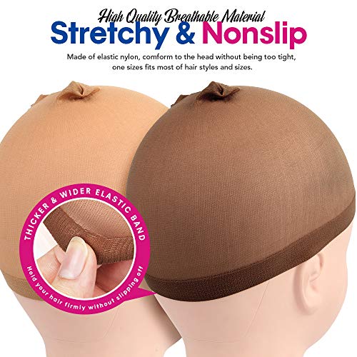 LEOBRO 10 PCS Wig Caps, Includes 4 PCS Brown Stocking Wig Caps, 4 PCS Light Brown Stocking Wig Caps, 2 PCS Black Mesh Net Wig Caps for Women Girl Kids Men, Cosplay Party Use