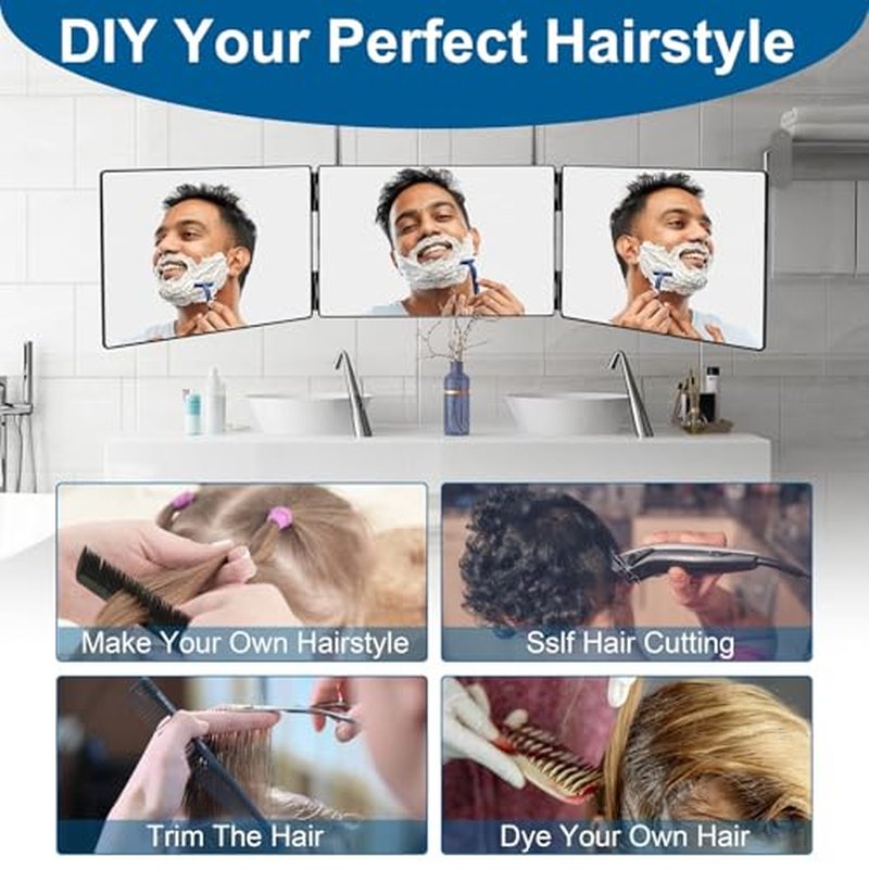 3-Way Mirror for Self Hair Cutting - 360° View Tri Fold Barber