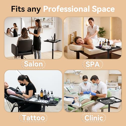 Adjustable Rolling Salon Tray 25"-37" - Wheeled Aluminum Cart